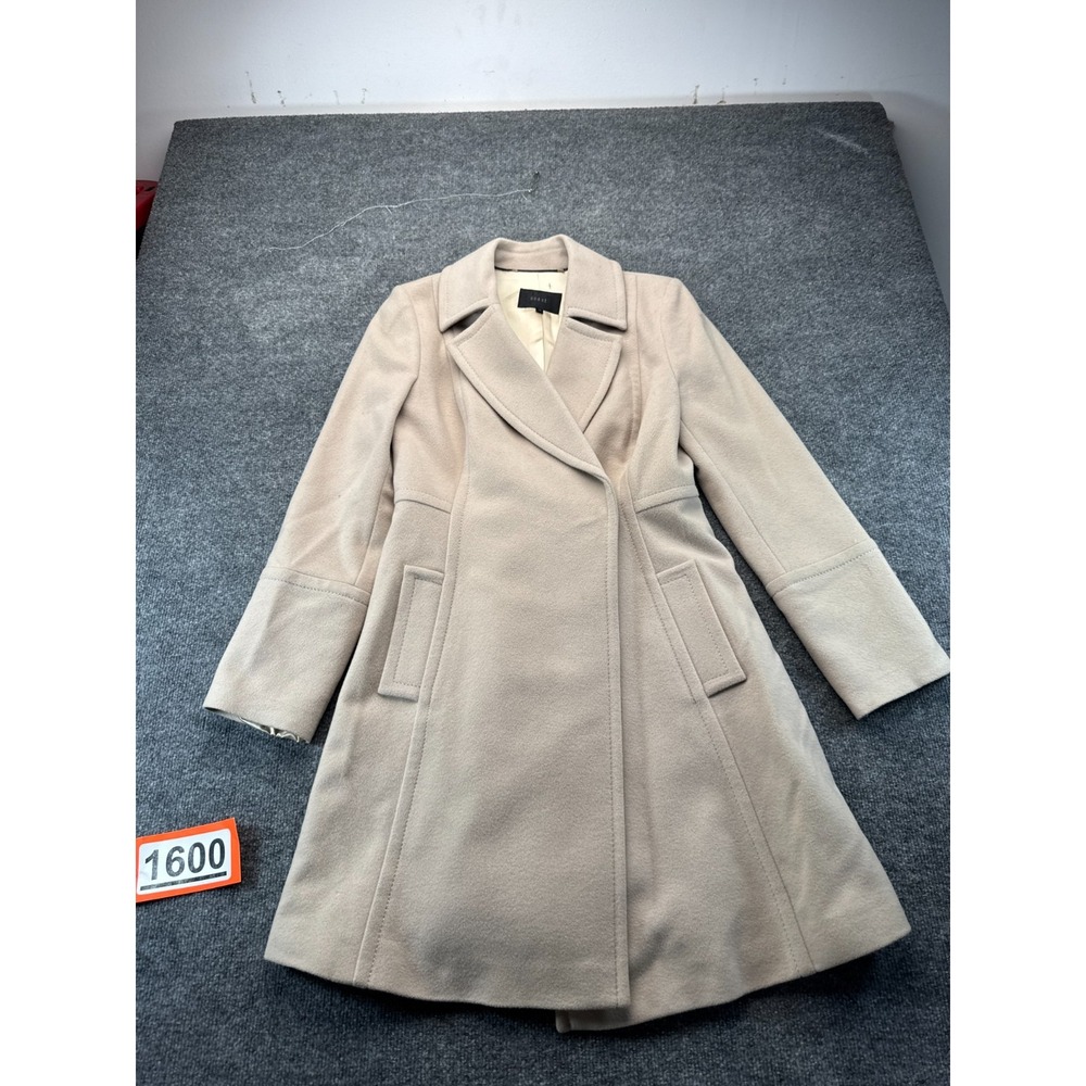 Coast Flare Swing Pea Coat Women 12 Beige Wool Cashmere Blend Lined Button Front